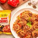 Jollof Spaghetti with Soya Chunks