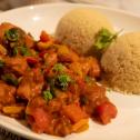 Steamed Coconut Couscous with Chicken Goulash