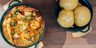 SEAFOOD OKRO WITH EBA