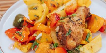 Chicken and Potato Traybake with Pumpkins