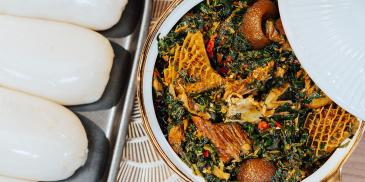 Edikang Ikong with Pounded Yam