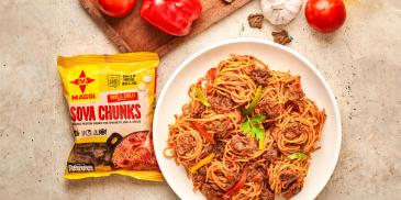 Jollof Spaghetti with Soya Chunks